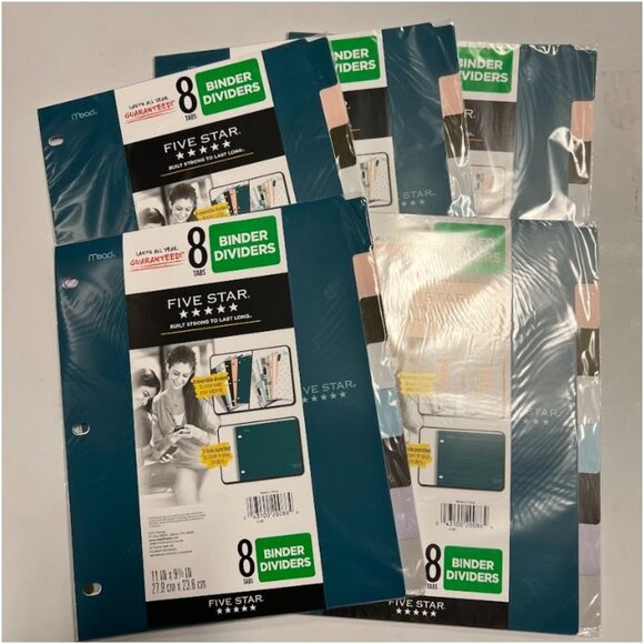 Mead Five 8 count Star 3-hole Punched Color Pop Reversible Tab Divider Set 5Pk 4 - Picture 1 of 6
